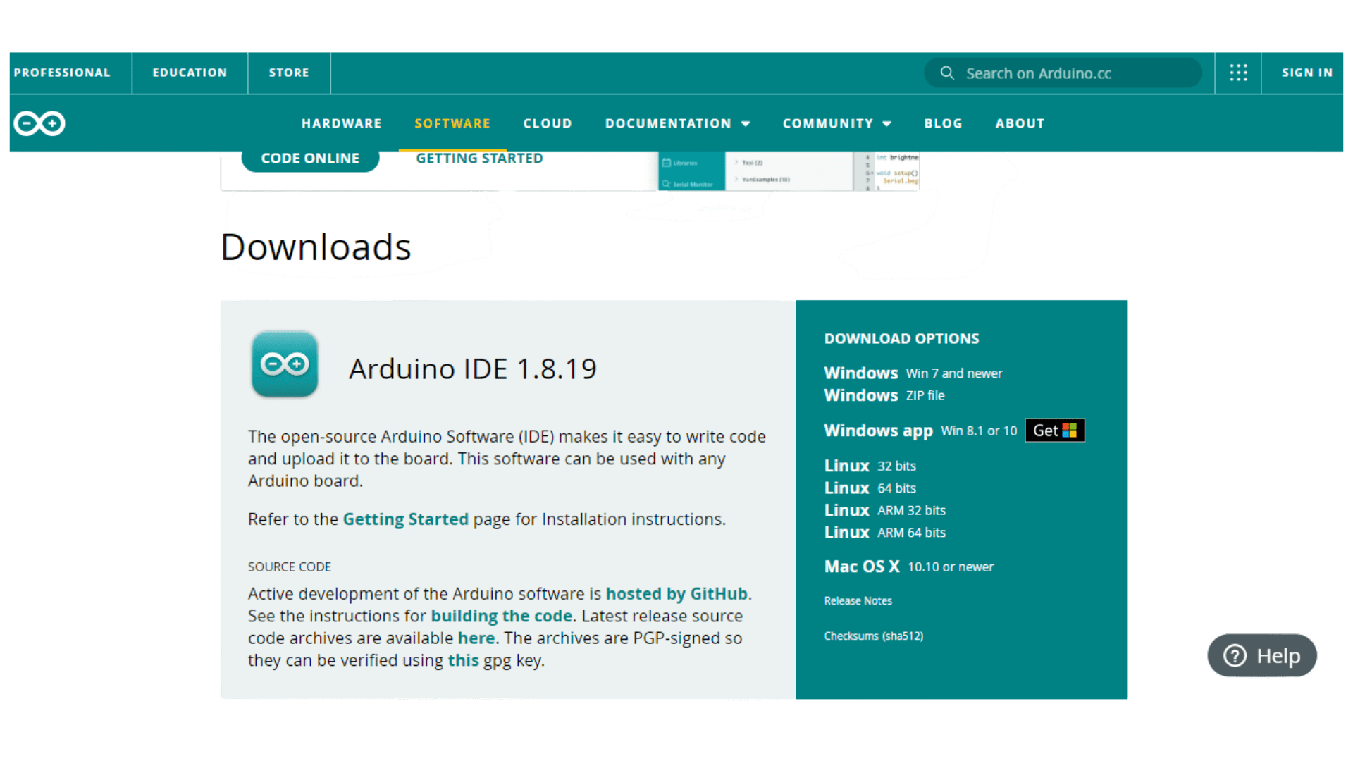 download Arduino Software from the official website