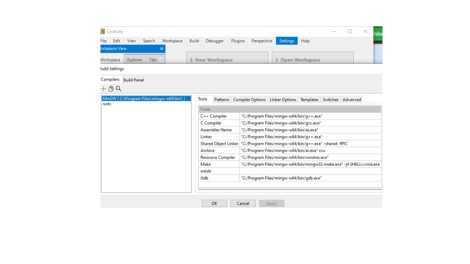  buid setting CodeLite IDE
